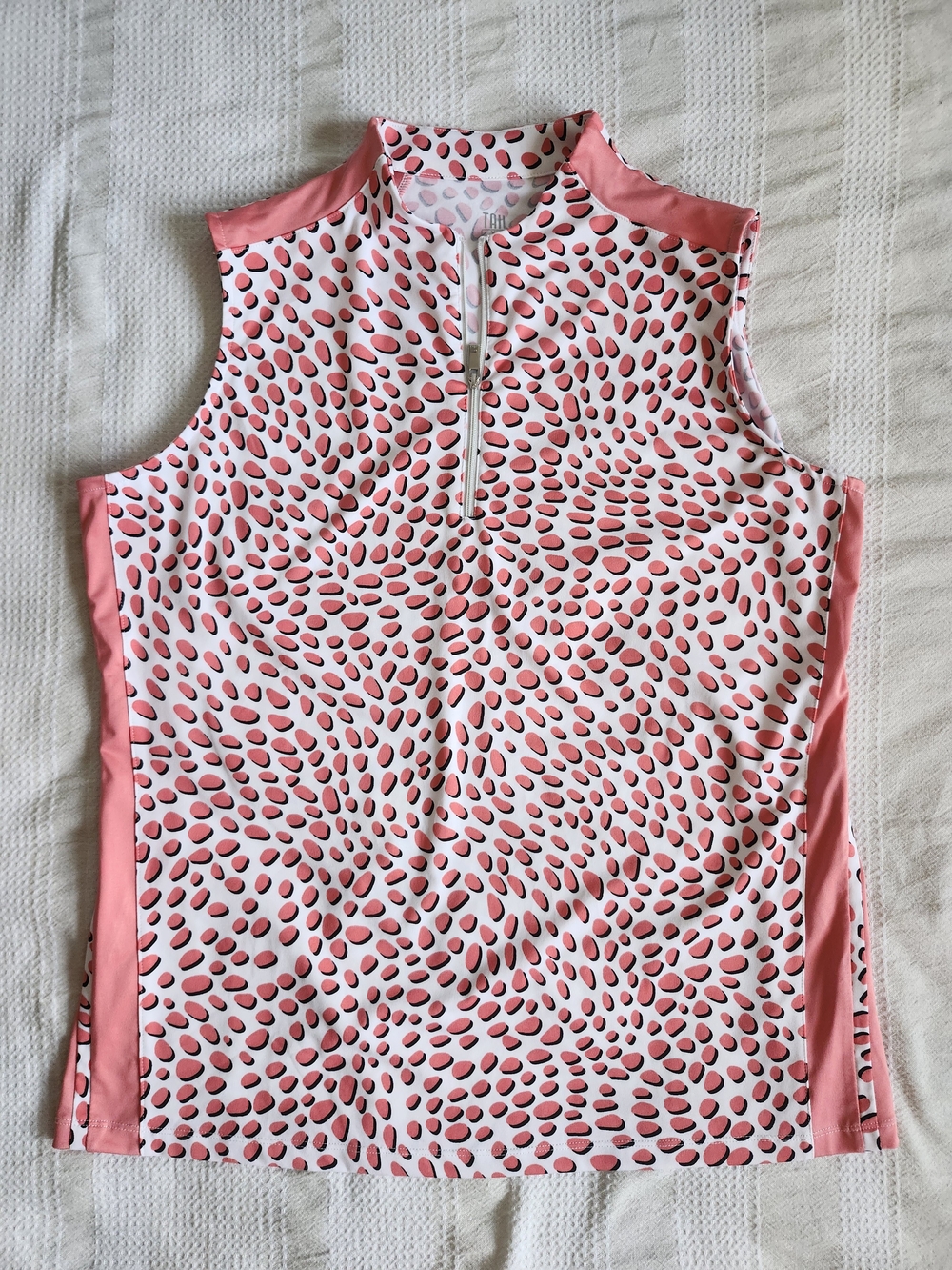Tail Activewear XL Sleeveless Golf Polo Top Pink Black Pebble Zip Mock Neck